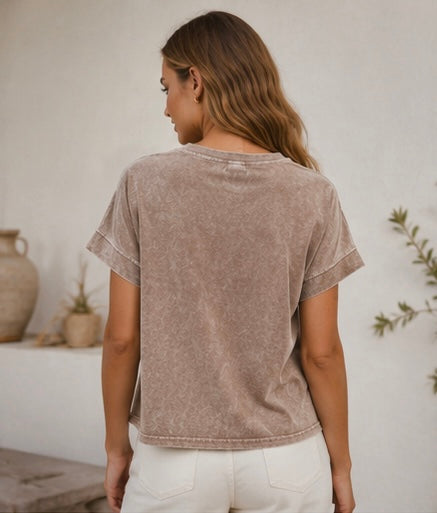 Washed Short Sleeve Boxy Knit Top