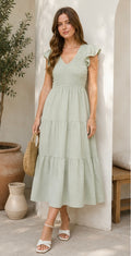 Flutter Sleeve V Neck Smocked
Midi Dress