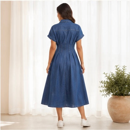 Button Down Pleated Waist Denim
Shirt Dress