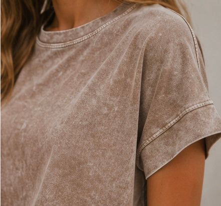 Washed Short Sleeve Boxy Knit Top