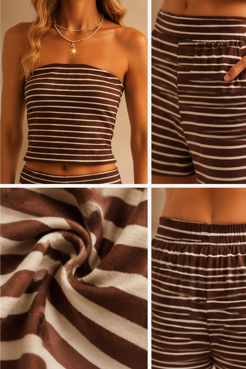 Striped Knit Tube and Wide Pants Set